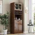 KEIKI 70.87" H Tall Kitchen Pantry Wine Bar Storage Cabinet with Countertop, Wine Rack, Glass Doors, Drawers, Wood Freestanding Hutch Food Pantries Cupboard for Coffee, Dining Living Room