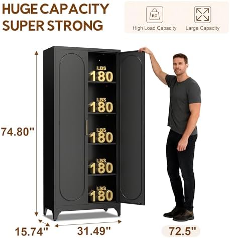 UNICOLY 75" Tall Pantry Storage Cabinet with Doors and 4 Adjustable Shelves