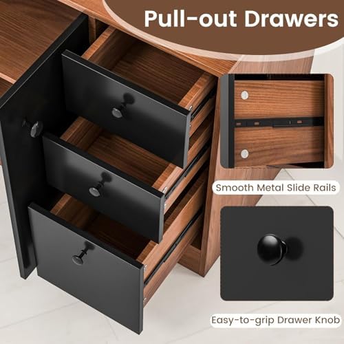 Nightcore Kitchen Pantry Storage Cabinet, 71" Freestanding Pantry with 3 Deep Drawers, Adjustable Shelves, Kitchen Hutch with Microwave Countertop for Dining Room, Living Room (Walnut & Black)