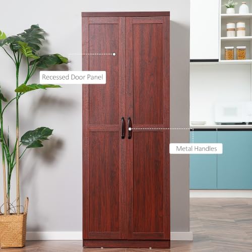 HOMCOM 63" Kitchen Pantry Cabinet with Doors and Adjustable Shelves, Coffee