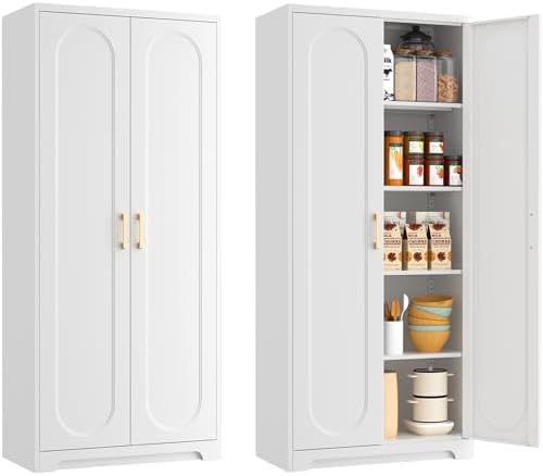 Polup 71" White Metal Kitchen Pantry Storage Cabinet with Doors and Shelves