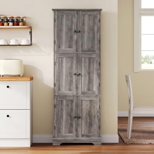 ChooChoo 63.2" Tall Bathroom Storage Cabinet with 6 Doors, Pantry Cabinet
