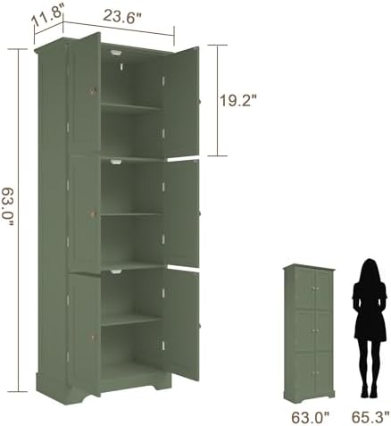ChooChoo 63.2" Tall Bathroom Storage Cabinet with 6 Doors, Pantry Cabinet
