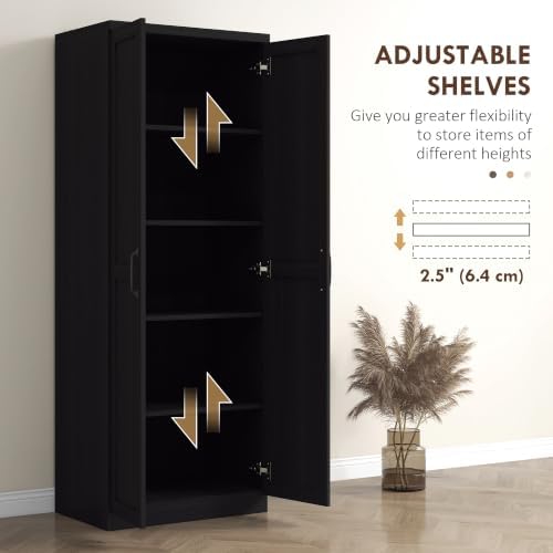 HOMCOM 63" Kitchen Pantry Cabinet with Doors and Adjustable Shelves, Black