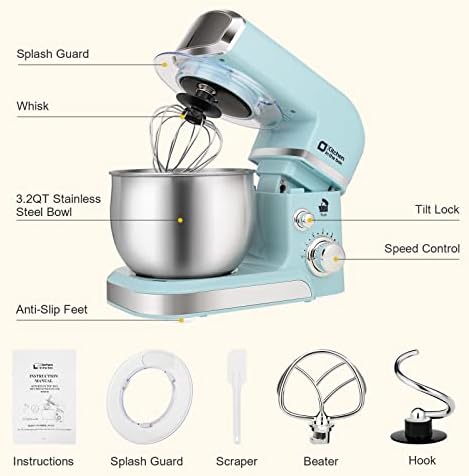 Kitchen in the box Stand Mixer,3.2Qt Small Electric Food Mixer,6 Speeds Portable Lightweight Kitchen Mixer for Daily Use with Egg Whisk,Dough Hook,Flat Beater