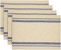 Solino Home 100% Linen Placemats, 14 x 19 in, Navy, French Stripe, Set of 4