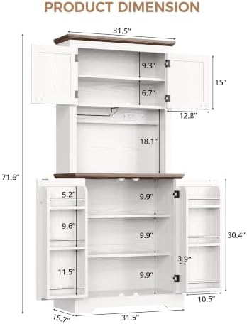 IRONCK Farmhouse Kitchen Pantry Cabinet with Microwave Stand