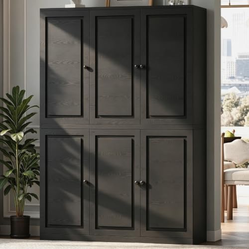 IRONCK Kitchen Pantry Storage Cabinet, 47.2" W x 69" H, 6 Doors, Black