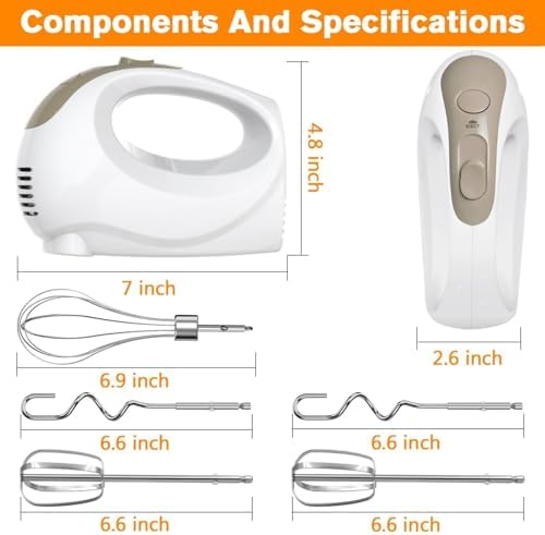 Showvigor Electric Hand Mixer with 5 Stainless Steel Whisks,5 Speed,White2