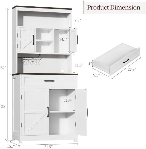kepptory 69" Tall 63" Wide Extra Large Pantry Storage Cabinet, White