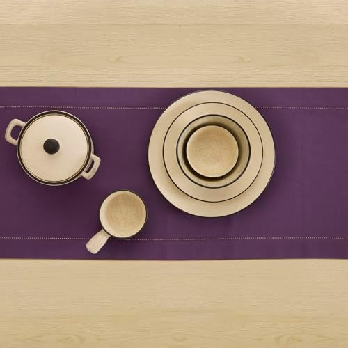 Solino Home Cotton Linen Table Runner Purple Hemstitch, 14 x 72 in