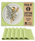 100% Cotton Ribbed Placemats - Set of 6-13 x 19 Inches - Light Lime Green - Everyday Cloth Table Mats - Thick Construction, Washable Reusable Cloth Place Mat - by AVKA Studio