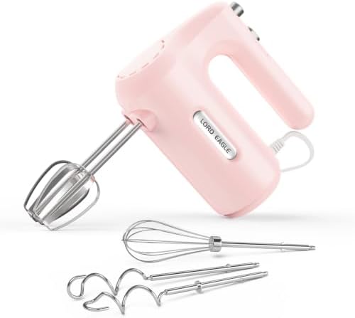 5-Speed Small Hand Mixer Electric, 300W Compact Portable, Pink