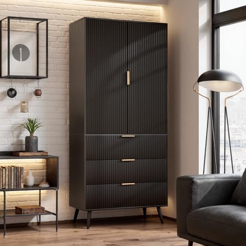 NicBex Kitchen Pantry Cabinet with 3 Drawers & Adjustable Shelves, Black