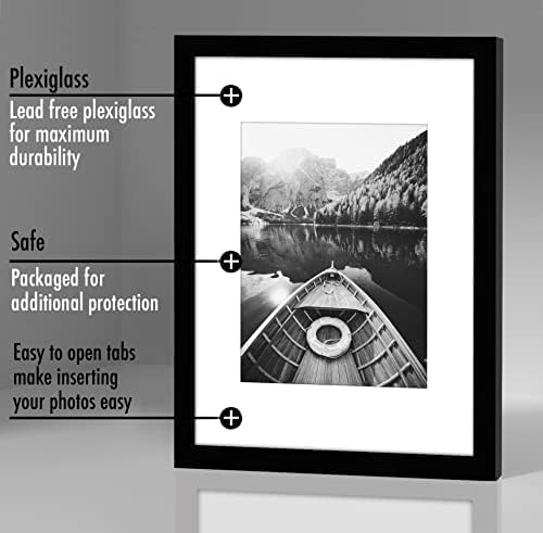 Americanflat 9x12 Picture Frame with Polished Plexiglass - Set of 5 - Use as 6x8 Frame with Mat or Display 9x12 Photo Without Mat - Galleria Collection - Picture Frames for Wall Display - Black