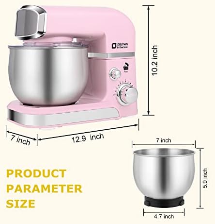 Kitchen in the box Stand Mixer,3.2Qt Small Electric Food Mixer,6 Speeds Portable Lightweight Kitchen Mixer for Daily Use with Egg Whisk,Dough Hook,Flat Beater (Pink)