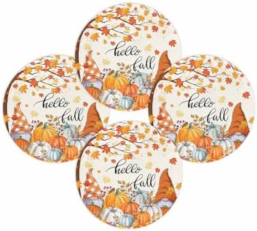 Fall Round Placemats Set of 4 Thanksgiving Autumn Maple Leaves Gnome Place Mats Washable Woven Placemat Hello Fall Harvest Pumpkin Circle Braided Table Mat for Kitchen Holiday Party Decor 15 Inch