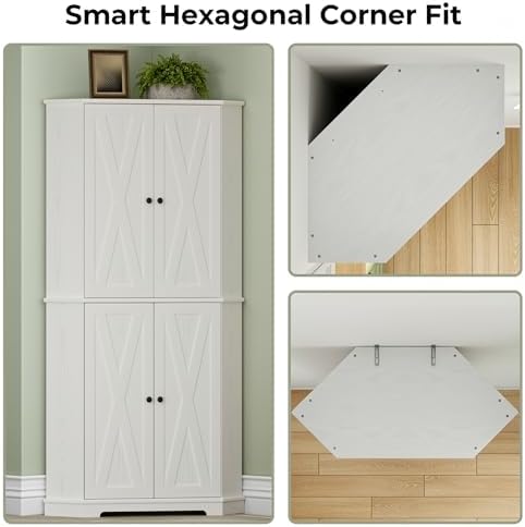 IRONCK Corner Cabinet, 72" Farmhouse Pantry Storage Cabinet, White