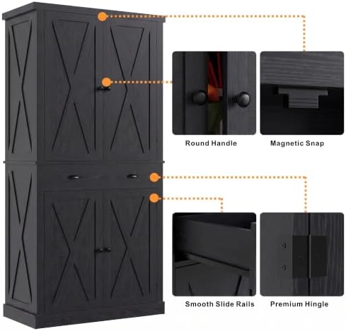 IRONCK Kitchen Pantry Storage Cabinet 72.6" H x 24" W, Black
