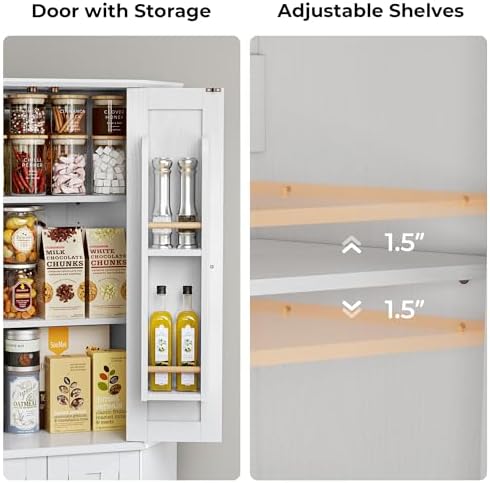 IRONCK Corner Cabinet, 72" Farmhouse Pantry Storage Cabinet, White