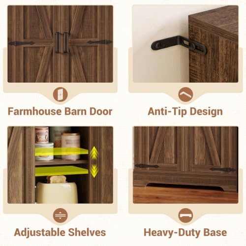 Unikito Kitchen Pantry Cabinet with Adjustable Shelves, Weathered Brown