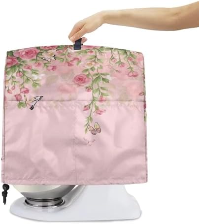 Butterfly with Rose Mixer Cover Compatible with 4-8 Qt Kitchen Aid Mixer Covers Anti-Stain Kitchen Appliance Dust Cover with Handle Pockets