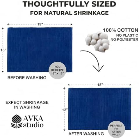 100% Cotton Ribbed Placemats - Set of 8-13 x 19 Inches - Royal Blue - Everyday Cloth Table Mats - Thick Construction, Washable & Reusable Cloth Place Mats - by AVKA Studio