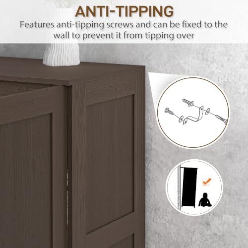 HOMCOM 71" Tall Storage Cabinet Movable Shelves Soft Close Doors, Coffee