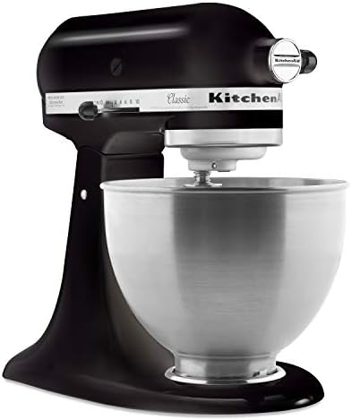 KitchenAid Classic Series 4.5 Quart Tilt-Head Stand Mixer K45SS, Onyx Black & K45B Coated Flat Beater, White, 4.5 Qt