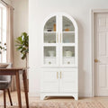 KEIKI 77" Arched Kitchen Pantry Cabinet with Glass Doors, White
