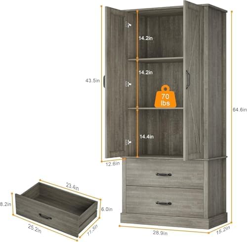 IDEALHOUSE Kitchen Pantry Storage Cabinet with Barn Doors