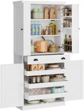 IRONCK 72" Kitchen Pantry Cabinet with Drawer and Sliding Racks, White
