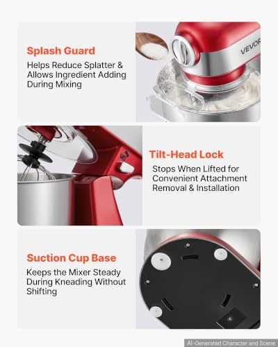 VEVOR 5.3 Qt Tilt Head Stand Mixer 400W Metal Electric Dough Mixer