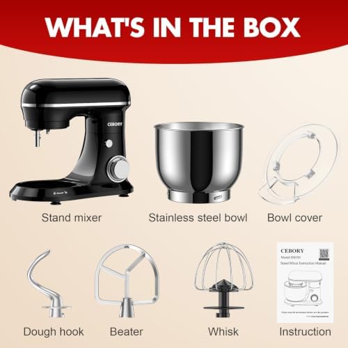 CEBORY Stand Mixer, 4QT 10+P-Speed Electric Kitchen Mixer with Bowl