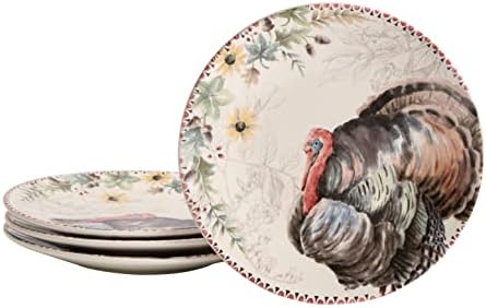 Bico Blessing Season Dinner Plates Set of 4, 11 Inch Large Ceramic Plates for Pasta, Steak, Stylish Serving Dishes, Microwave and Dishwasher Safe, Gift for Housewarming and Thanksgiving
