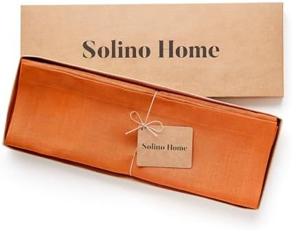 Solino Home 100% Pure Linen Placemats Orange, Fete 14 x 19 in, Set of 4