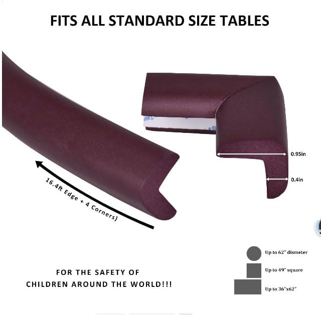 Baby Proofing Edge and Corner Guards, (16.4ft Edge + 4 Corners) Safety Furniture Bumper, Baby Corner Protector for Fireplace, Table, Stair, Cabinet, 3M Adhesive, Cofffe