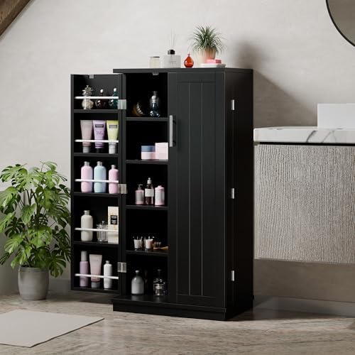 Shintenchi 47'' Kitchen Pantry Cabinet, 5-Layer Storage Cupboard, Black