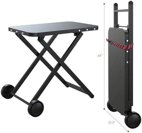 Folding Grill Table with 2 Wheels, Pizza Oven Cart for Ninja, Blackstone