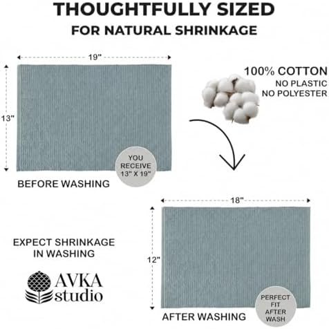 100% Cotton Ribbed Placemats - Set of 4-13 x 19 Inches - Grey - Everyday Cloth Table Mats - Thick Construction, Washable & Reusable Cloth Place Mats - by AVKA Studio