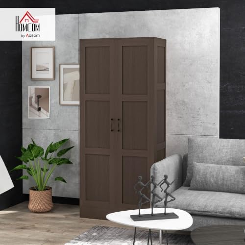 HOMCOM 71" Tall Storage Cabinet Movable Shelves Soft Close Doors, Coffee