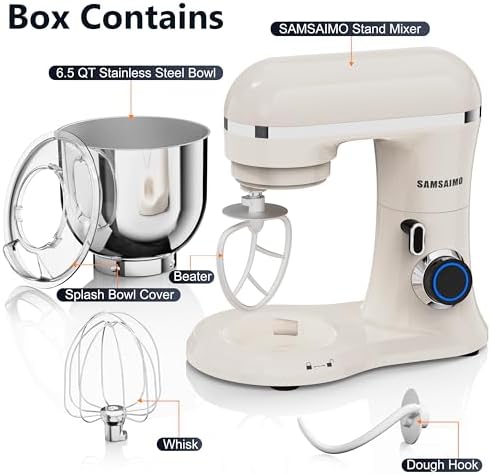 Stand Mixer, 6.5QT Tilt-Head Electric Kitchen Mixer 660W, 10-Speed Household food mixer with 304 Stainless Steel Bowl, Bread Cake Mixer include Dishwasher Safe Dough Hook, Beater and Whisk