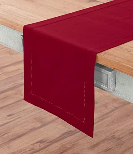 Solino Home Cotton Linen Table Runner Red, Hemstitch Collection 14 x 48 in