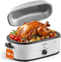 VEVOR Electric Roaster Oven, 18 Qt, Turkey Roasting Pan, White, Metal Lid