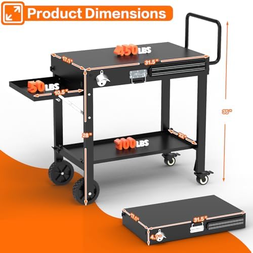 COZEER Portable Grill Table for Blackstone Griddle, Grill Cart with Caddy