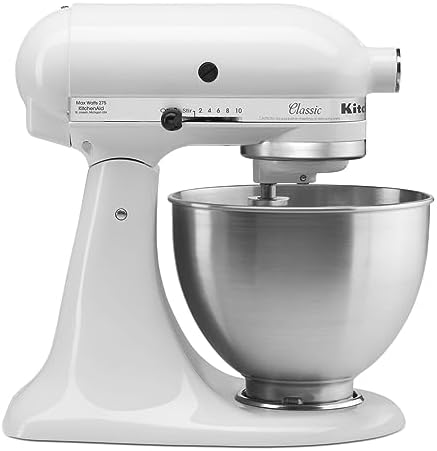 KitchenAid Classic Series 4.5 Quart Tilt-Head Stand Mixer K45SS, White & KFE5TS Flex Edge Beater, 4.5-5 Qt, Subtle Silver