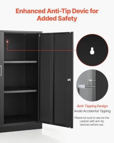 VEVOR Metal Storage Cabinet 41.7 in Lockable Steel Garage Cabinet Black