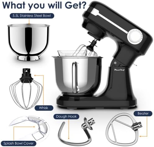 5.5QT Electric Stand Mixer, 12-Speed Food Mixer for Baking, Black