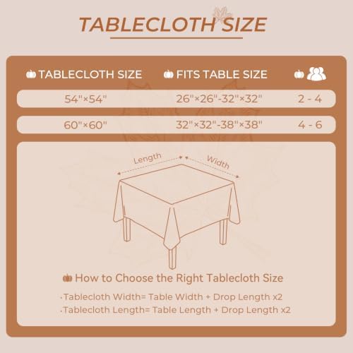 Romanstile Fall Thanksgiving Square Tablecloth 54 x 54 Inch, Orange