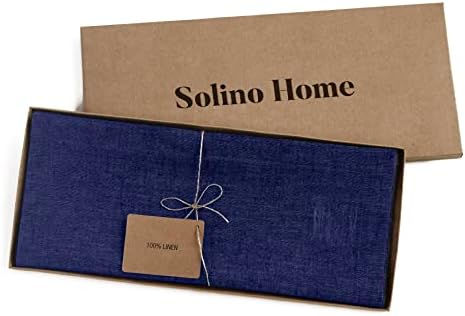 Solino Home 100% Pure Linen Table Runner Chambray Navy, Athena 14 x 36 in